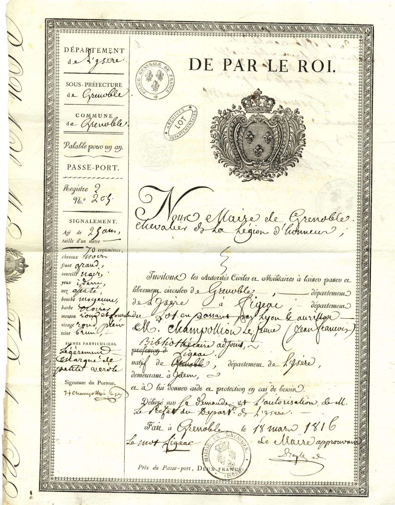 Le passeport pour l'intérieur de Champollion 